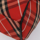 BURBERRY Nova Check Blue Label Hand Bag Nylon Leather Red Black gold Auth EC765-9