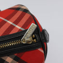 BURBERRY Nova Check Blue Label Hand Bag Nylon Leather Red Black gold Auth EC765-10