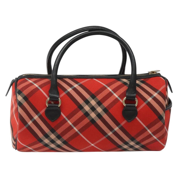 BURBERRY Nova Check Blue Label Hand Bag Nylon Leather Red Black gold Auth EC765