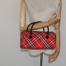 BURBERRY Nova Check Blue Label Hand Bag Nylon Leather Red Black gold Auth EC765-20