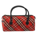 BURBERRY Nova Check Blue Label Hand Bag Nylon Leather Red Black gold Auth EC765-2