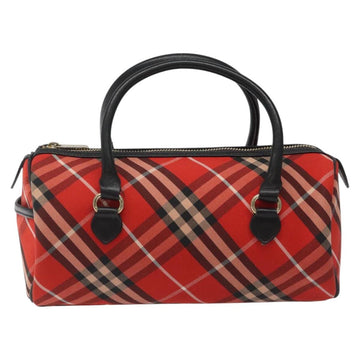 BURBERRY Nova Check Blue Label Hand Bag Nylon Leather Red Black gold Auth EC765 - 0