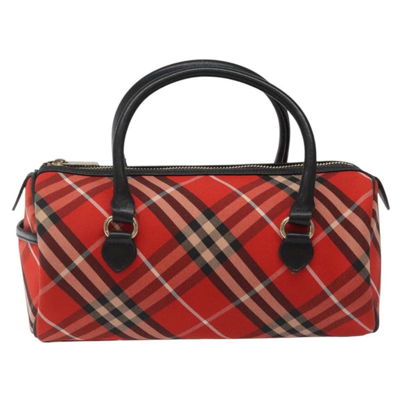 BURBERRY Nova Check Blue Label Hand Bag Nylon Leather Red Black gold Auth EC765