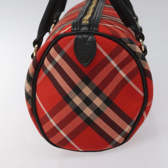 BURBERRY Nova Check Blue Label Hand Bag Nylon Leather Red Black gold Auth EC765