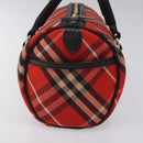 BURBERRY Nova Check Blue Label Hand Bag Nylon Leather Red Black gold Auth EC765-4