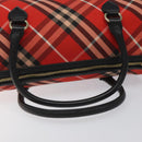 BURBERRY Nova Check Blue Label Hand Bag Nylon Leather Red Black gold Auth EC765-7
