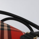 BURBERRY Nova Check Blue Label Hand Bag Nylon Leather Red Black gold Auth EC765-8
