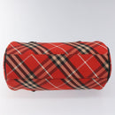 BURBERRY Nova Check Blue Label Hand Bag Nylon Leather Red Black gold Auth EC765-5