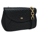BALLY Shoulder Bag Leather Navy Gold Auth EC776-1