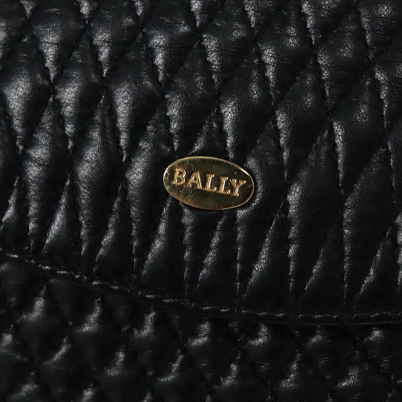 BALLY Shoulder Bag Leather Navy Gold Auth EC776