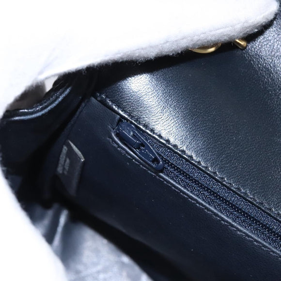 BALLY Shoulder Bag Leather Navy Gold Auth EC776