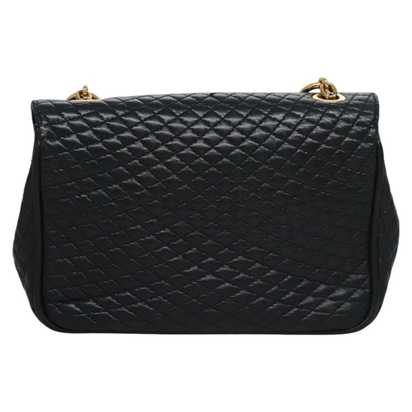 BALLY Shoulder Bag Leather Navy Gold Auth EC776