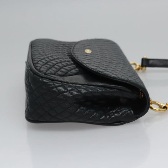 BALLY Shoulder Bag Leather Navy Gold Auth EC776