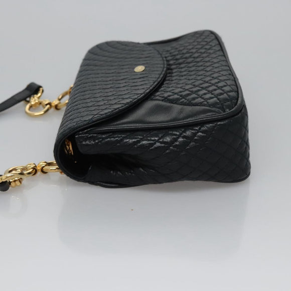 BALLY Shoulder Bag Leather Navy Gold Auth EC776