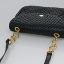 BALLY Shoulder Bag Leather Navy Gold Auth EC776-7