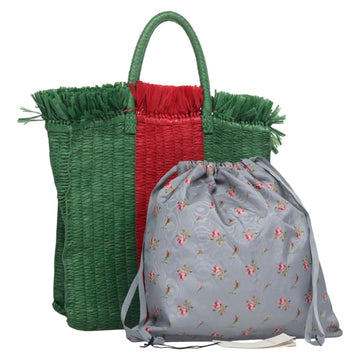 GUCCI Web Sherry Line Hand Bag Raffia Red Green 524810 Auth EC781V