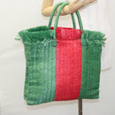 GUCCI Web Sherry Line Hand Bag Raffia Red Green 524810 Auth EC781V-28