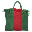GUCCI Web Sherry Line Hand Bag Raffia Red Green 524810 Auth EC781V-13