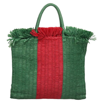 GUCCI Web Sherry Line Hand Bag Raffia Red Green 524810 Auth EC781V - 0
