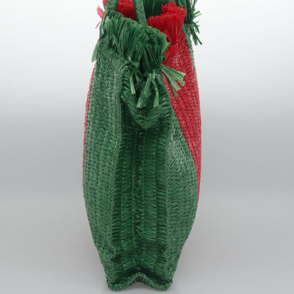 GUCCI Web Sherry Line Hand Bag Raffia Red Green 524810 Auth EC781V