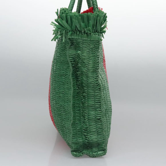 GUCCI Web Sherry Line Hand Bag Raffia Red Green 524810 Auth EC781V