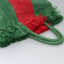 GUCCI Web Sherry Line Hand Bag Raffia Red Green 524810 Auth EC781V-6
