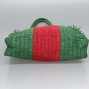GUCCI Web Sherry Line Hand Bag Raffia Red Green 524810 Auth EC781V-5