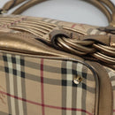 BURBERRY Nova Check Hand Bag PVC Leather Beige gold Auth EC786-9
