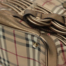BURBERRY Nova Check Hand Bag PVC Leather Beige gold Auth EC786-15