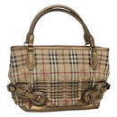 BURBERRY Nova Check Hand Bag PVC Leather Beige gold Auth EC786-1