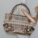 BURBERRY Nova Check Hand Bag PVC Leather Beige gold Auth EC786-21