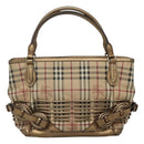 BURBERRY Nova Check Hand Bag PVC Leather Beige gold Auth EC786-13