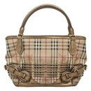 BURBERRY Nova Check Hand Bag PVC Leather Beige gold Auth EC786-2