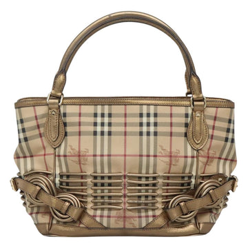 BURBERRY Nova Check Hand Bag PVC Leather Beige gold Auth EC786 - 0