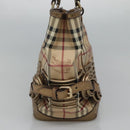 BURBERRY Nova Check Hand Bag PVC Leather Beige gold Auth EC786-4