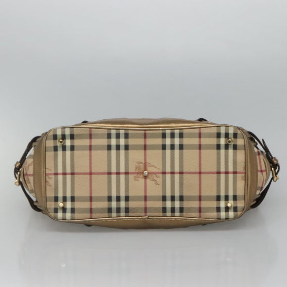 BURBERRY Nova Check Hand Bag PVC Leather Beige gold Auth EC786