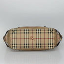 BURBERRY Nova Check Hand Bag PVC Leather Beige gold Auth EC786-5