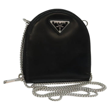 PRADA Chain Shoulder Bag Leather Black Auth EC795V