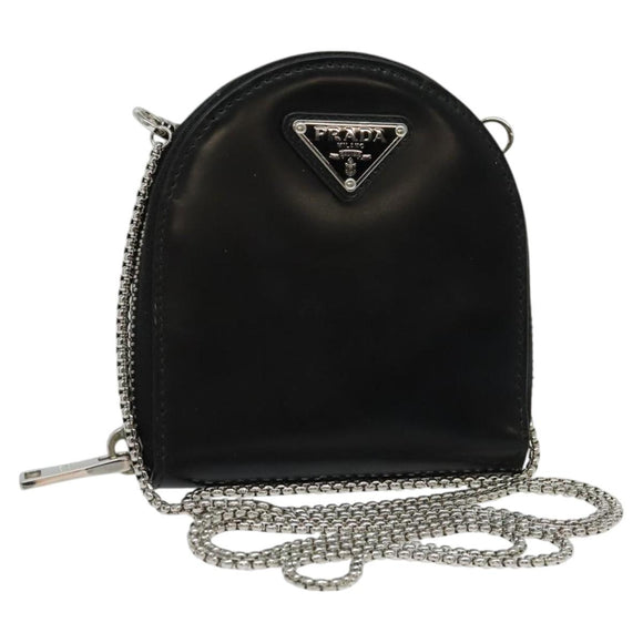 PRADA Chain Shoulder Bag Leather Black Auth EC795V