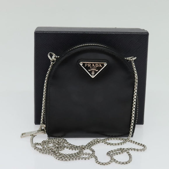 PRADA Chain Shoulder Bag Leather Black Auth EC795V