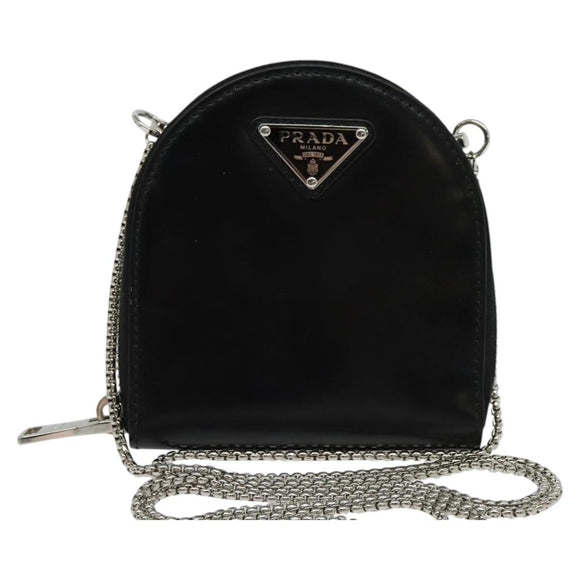 PRADA Chain Shoulder Bag Leather Black Auth EC795V