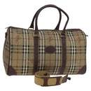Burberrys Nova Check Boston Bag PVC 2way Beige Gold Auth EC805-1