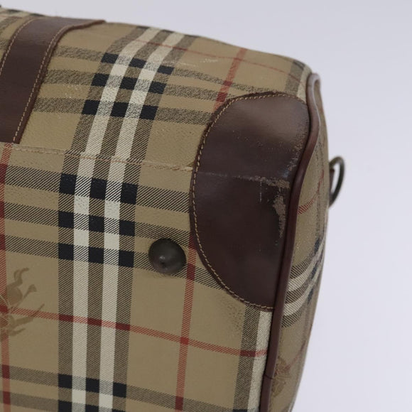 Burberrys Nova Check Boston Bag PVC 2way Beige Gold Auth EC805