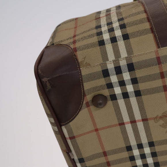 Burberrys Nova Check Boston Bag PVC 2way Beige Gold Auth EC805