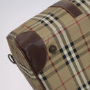 Burberrys Nova Check Boston Bag PVC 2way Beige Gold Auth EC805-16