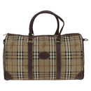 Burberrys Nova Check Boston Bag PVC 2way Beige Gold Auth EC805-13