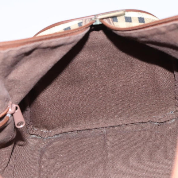 Burberrys Nova Check Boston Bag PVC 2way Beige Gold Auth EC805