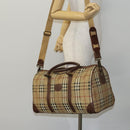Burberrys Nova Check Boston Bag PVC 2way Beige Gold Auth EC805-23
