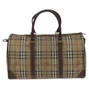 Burberrys Nova Check Boston Bag PVC 2way Beige Gold Auth EC805-2