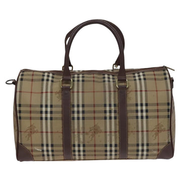 Burberrys Nova Check Boston Bag PVC 2way Beige Gold Auth EC805 - 0